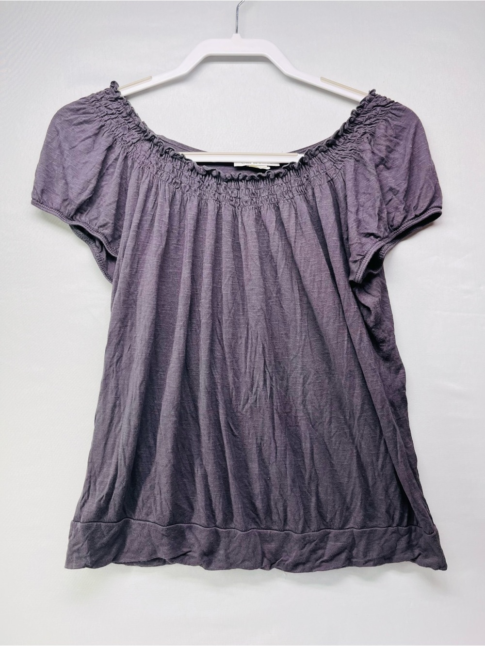 Carol Rose Smocked‎ Off-Shoulder Short Sleeve Top - Slate Purple